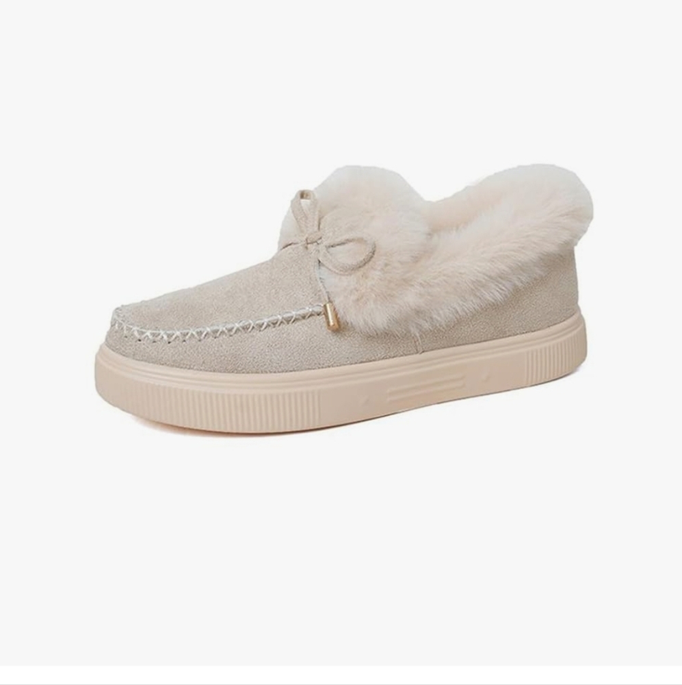 Women's Khaki Fur Lined Slip-On Shoes